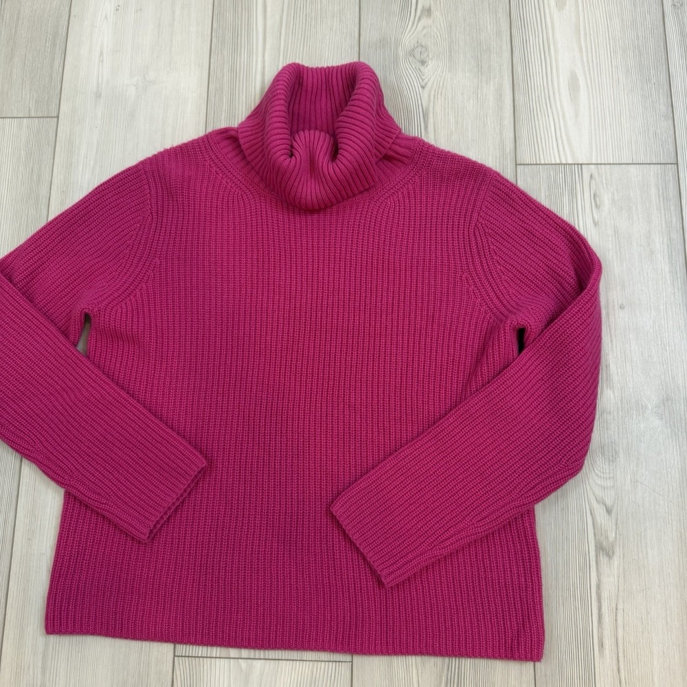 Banana Republic Medium 100% Cashmere Turtleneck Sweater Relaxed Ribbed Pink - Picture 3 of 10